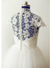 High Neck Ivory Lace Tulle Tea Length Wedding Dress